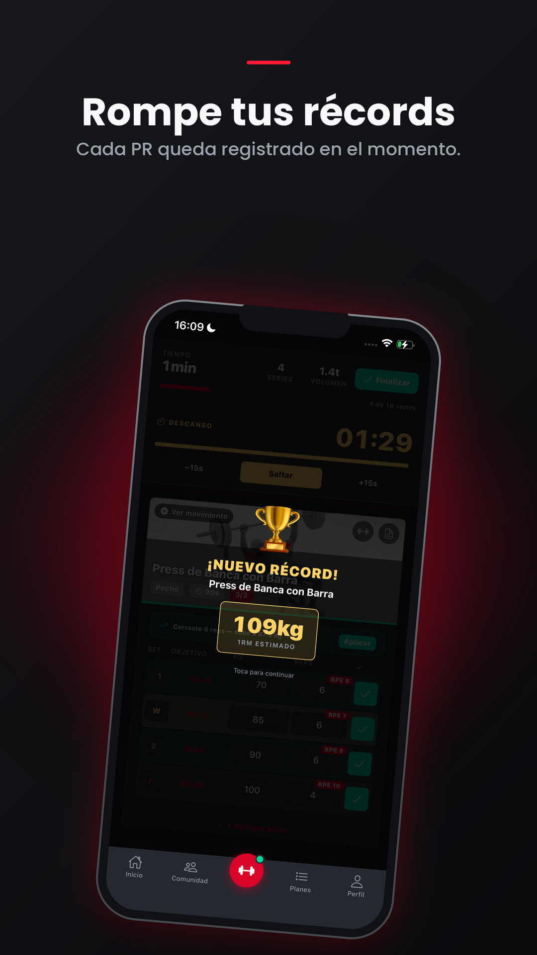 GritLift detecta tus récords personales automáticamente